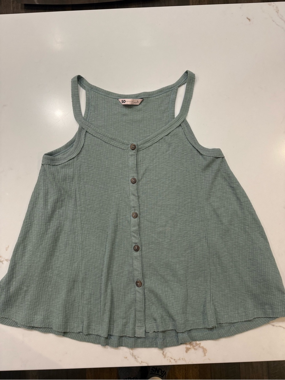SO Sage Green Ribbed Button-Front Tank